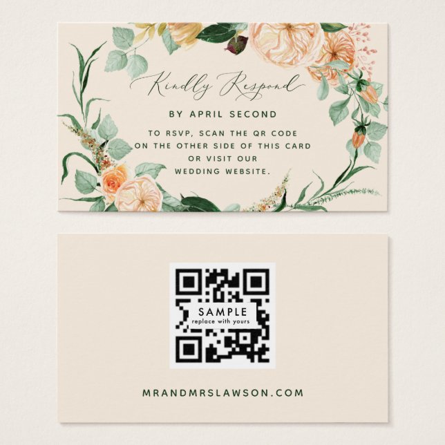 Boho Greenery Casamento QR Code RSVP Card (Frente & Verso)