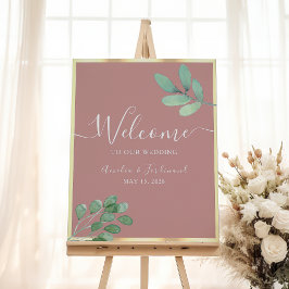 Boho Greenery Dusty Rosa Wedding Poster de Boho