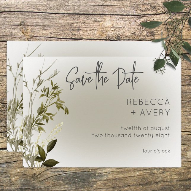 Boho Greenery Modern Salve o Cartão de Data (Criador carregado)