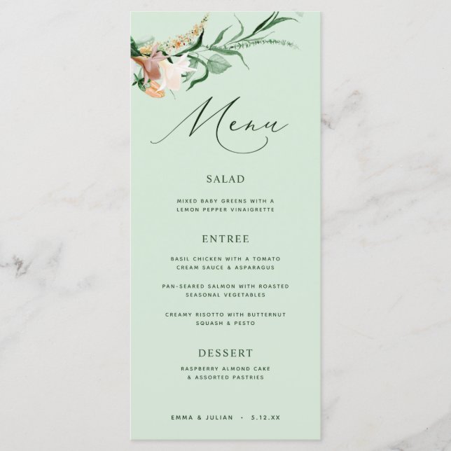 Boho Greenery Neutral Sage Menu Casamento (Frente)