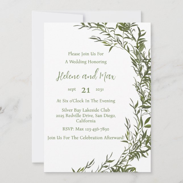 Boho Greenery Watercolor Convite para Casamento (Frente)