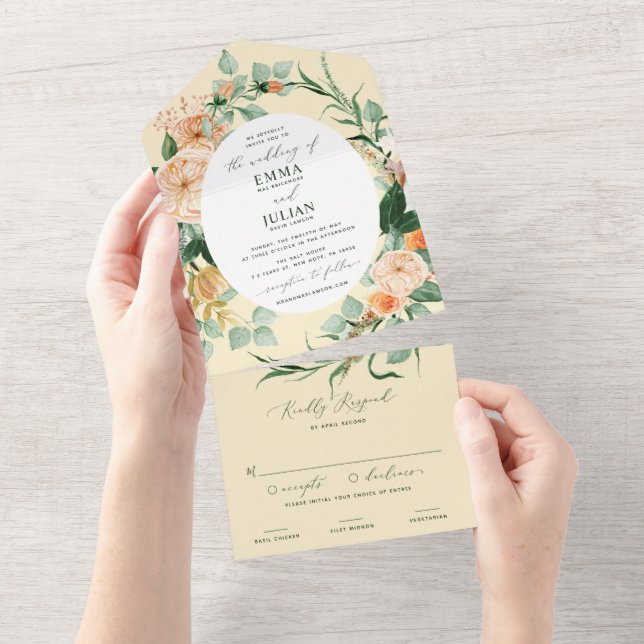 Boho Greenery Yellow Floral Casamento Botânico (Aba destacável)