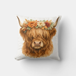 Boho Highland Cow Almofada de Arremesso com Coroa 