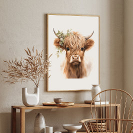 Boho Highland Cow Art Impressão