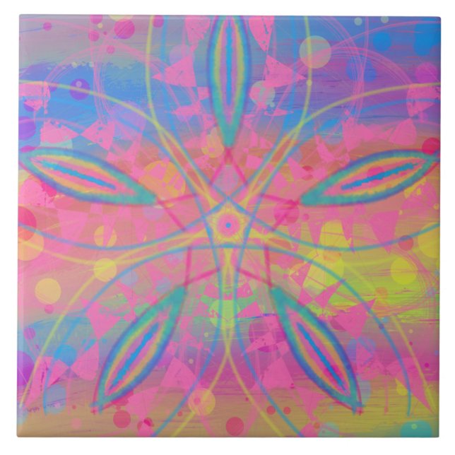 Boho Hippie Tie Dye Neon Pastel Mandala Abstrato (Frente)