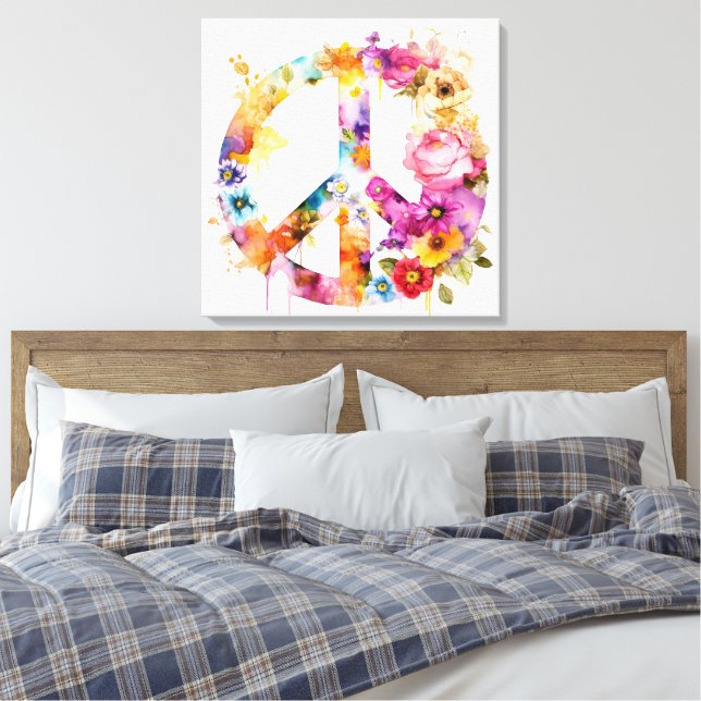 Boho Hippy 60s 70s Peace Sign Canvas Print (Insitu(Quarto))