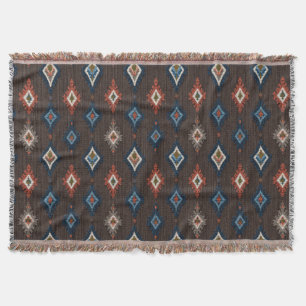 Boho Ikat lança cobertor - castanho-sujo com coral
