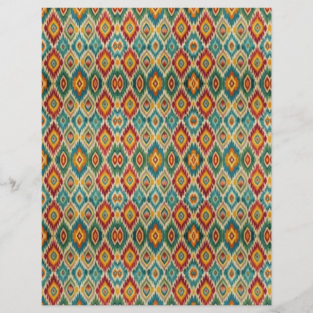 Boho Ikat Scrapbook Paper – Mustard Yellow & Teal  (Frente)