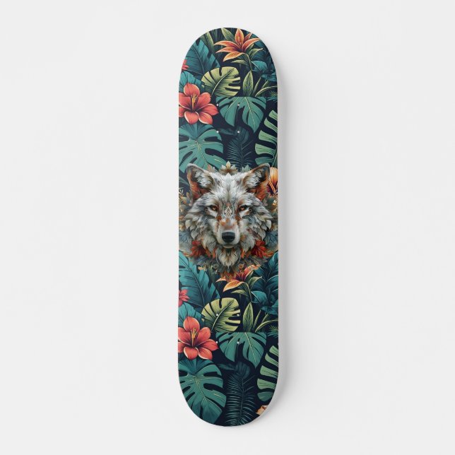 Boho Jungle White Wolf Skateboard  (Frente)