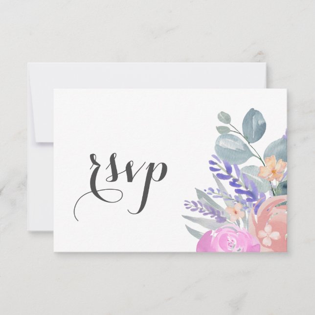 Boho Lavanda Floral & Eucalipto Casamento RSVP (Frente)