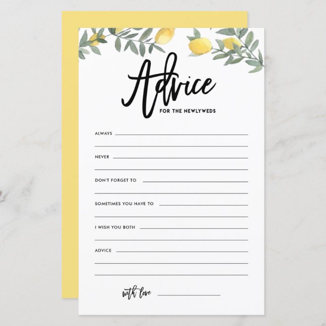Boho Lemon Advice para o Conselho de Casamento de  (Frente/Verso)