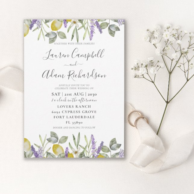 Boho Lemon & Lavanda Foliage Convite para Casament (Criador carregado)