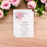 Boho Light Pink Flowers Doce 16 Convite<br><div class="desc">Boho com flores cor-de-rosa claro e cor-de-rosa com folhas.</div>