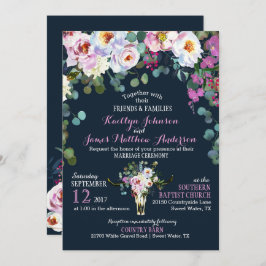 Boho Longhorn Cow Skull Floral Wedation Convite