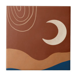 Boho Lua Paisagem Arco-íris Ferrugem Bege Azul Mar