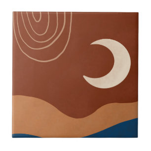 Boho Lua Paisagem Arco-íris Ferrugem Bege Azul Mar