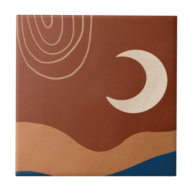 Boho Lua Paisagem Arco-íris Ferrugem Bege Azul Mar (Frente)
