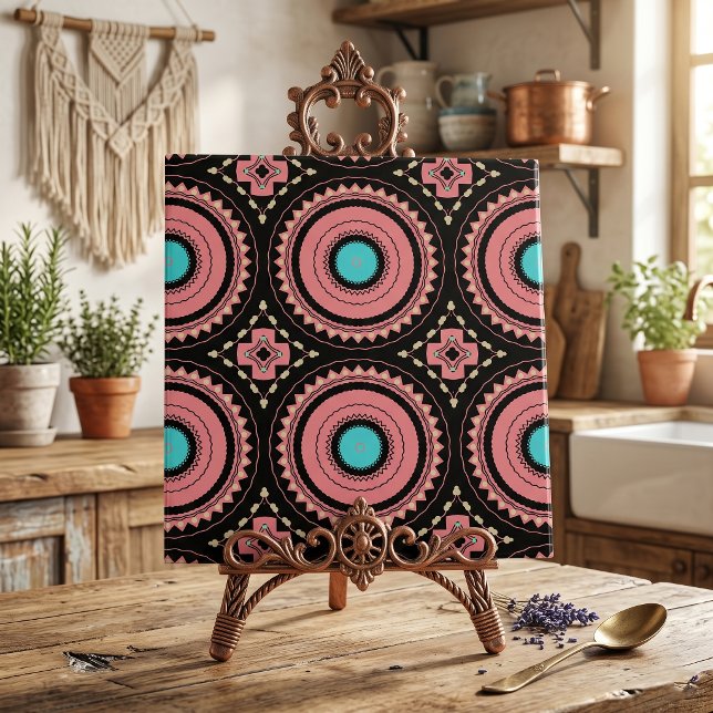 Boho Mandala Rosa Turquesa Preto Geométrico Mosaic (Criador carregado)