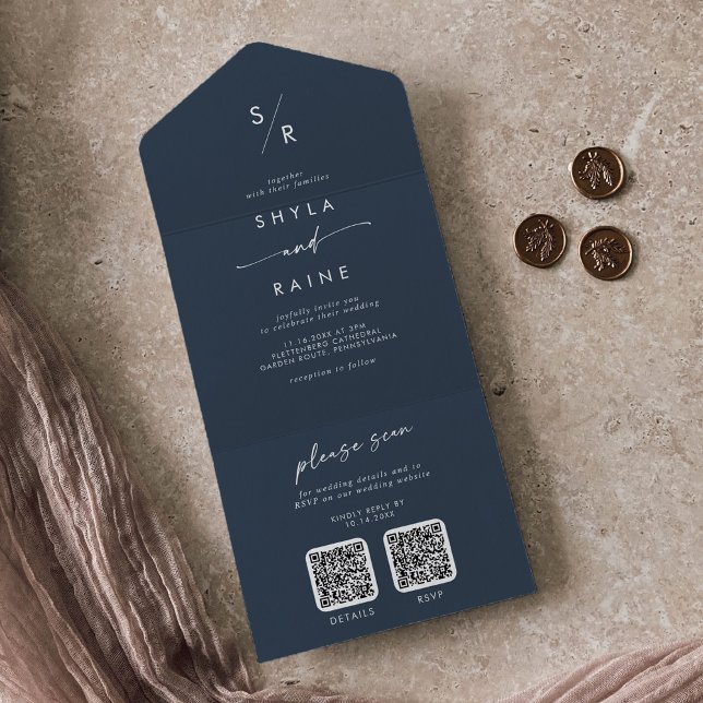 Boho Marinho Escuro Azul Código QR Duplo Casamento (Criador carregado)