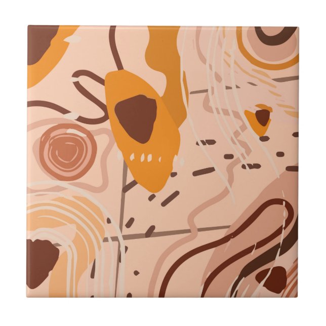 Boho Marrom Bege Laranja Arte Abstrata (Frente)