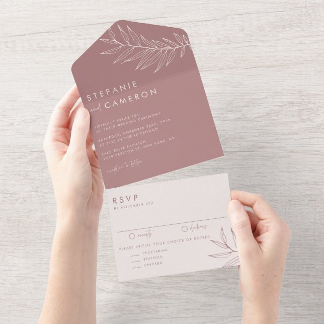 Boho Mauve Minimalist Foliage Wedding (Tearaway)