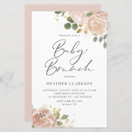 Boho Mauve Peach Flowers Baby Brunch Convite