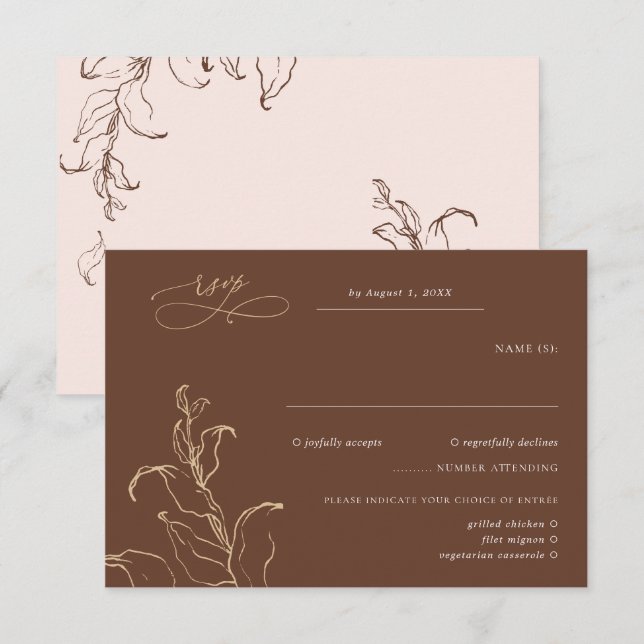 Boho Minimalist Botanicals Terracotta Weding RSVP (Frente/Verso)