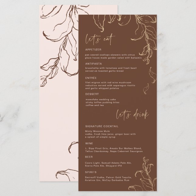 Boho Minimalista Botanicals Terracotta Menu Casame (Frente/Verso)