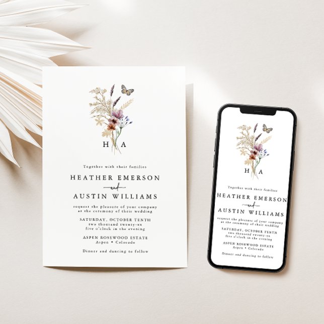 Boho Monogrammed Convite Para Casamento (Criador carregado)