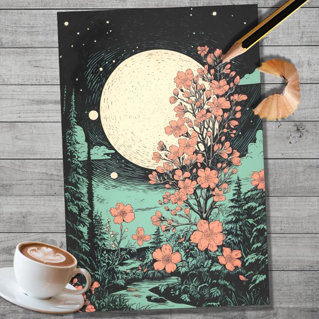 Boho Moon e Flores 7 Papel Decoupage (Criador carregado)