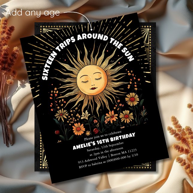 Boho Mystical Sun 16º Convite de Aniversário (Criador carregado)