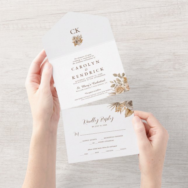 Boho Neutral Acentos Florais Elegante Casamento (Aba destacável)