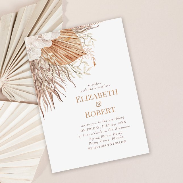 Boho Neutral Pampas Jardim Convite Para Casamento (Neutral Pampas Grass Wedding Invitation on dusty rose background)