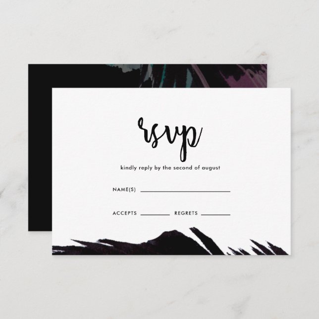 Boho Nights Black with Feather Weding RSVP (Frente/Verso)