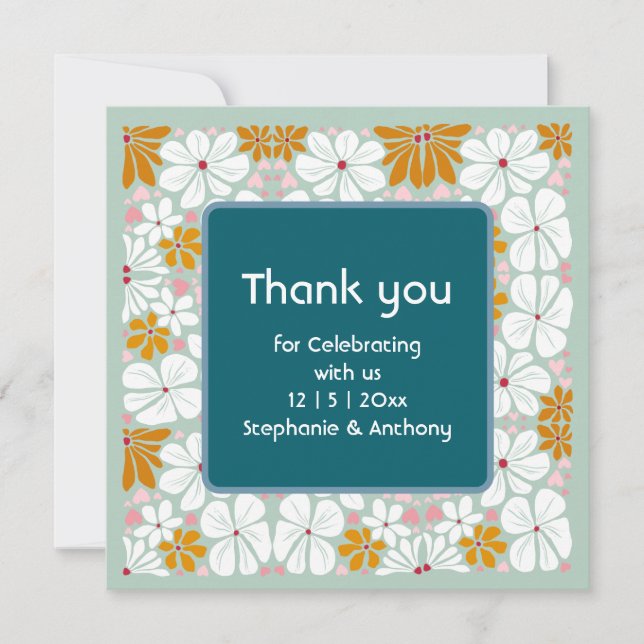 Boho obrigado você com Flores Retro Casamento Groo (Frente)