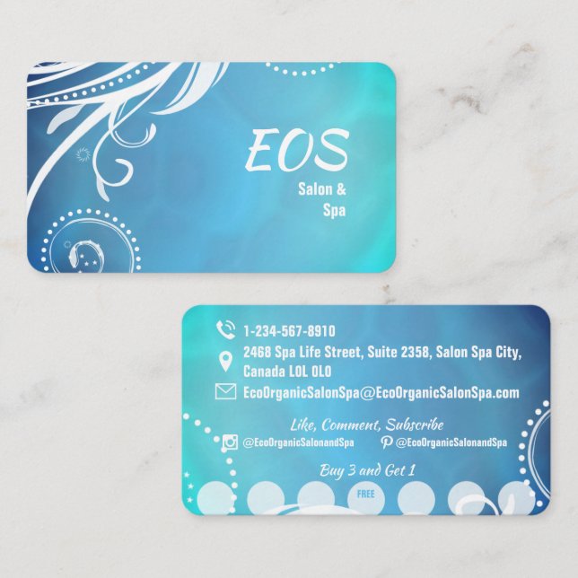 Boho Ocean Salon Spa Loyalty Cartão de visita (Frente/Verso)