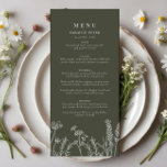 Boho Olive Green Wildflower Flat Menu<br><div class="desc">Elevem sua recepção de casamento com nosso Boho Olive Green Wildflower Menu Flat. Projetado tendo em mente o moderno casal boêmico, este cardápio maravilhoso apresenta um delicado motif de flor silvestre contra um fundo verde-oliva sereno. Perfeito para adicionar um toque de elegância rústica às suas configurações de mesa, esta placa...</div>