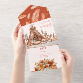Boho Orange Flores Todos Em Um Convite De Casament