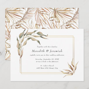 Boho Ouro Greenery Convite para Casamento