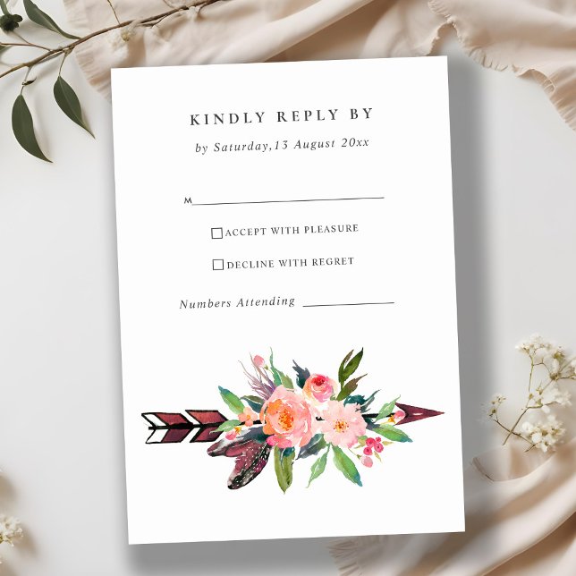 BOHO PAÍS BLUSH ARROW FLORAL WEDDING RSVP (Criador carregado)