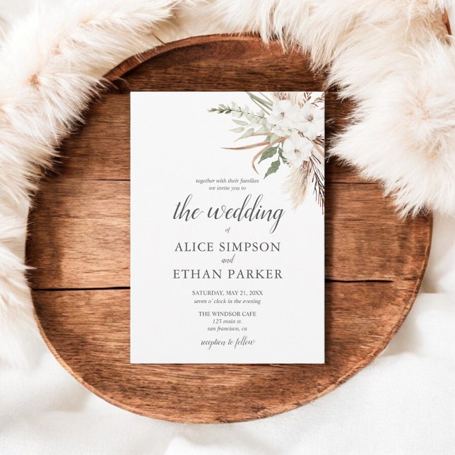 Boho Pampa Flores Brancas Convite Para Casamento (Criador carregado)