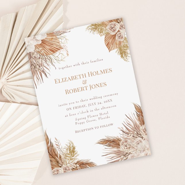 Boho Pampas - Convite Para Casamento Jardim (Boho Pampas Garden wedding invitation on dusty rose background)
