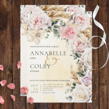 Boho Pampas e Rosas Rosa Cream Convite Para Casame