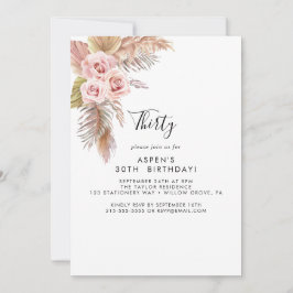 Boho Pampas Grass aniversário de 30 anos Convite