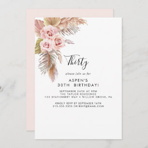 Boho Pampas Grass aniversário de 30 anos Convite