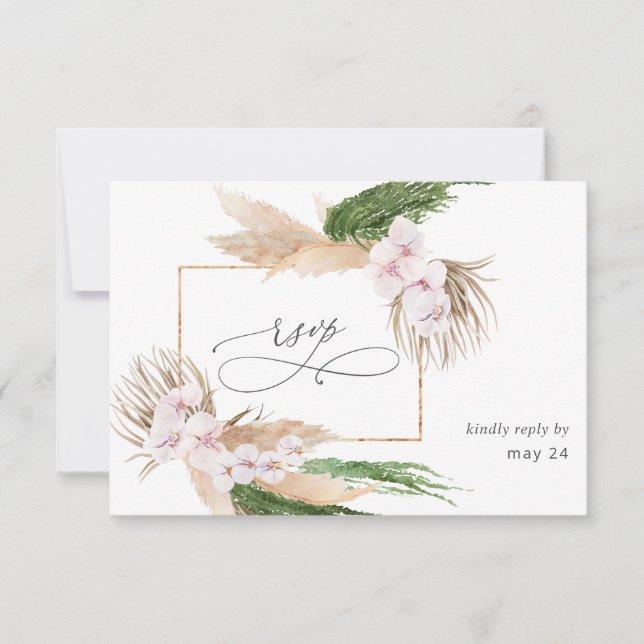 Boho Pampas Grass Beach w RSVP Placa de RSVP de Re (Frente)