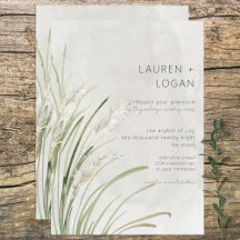 Boho Pampas Grass Convite de casamento Moderno Mín