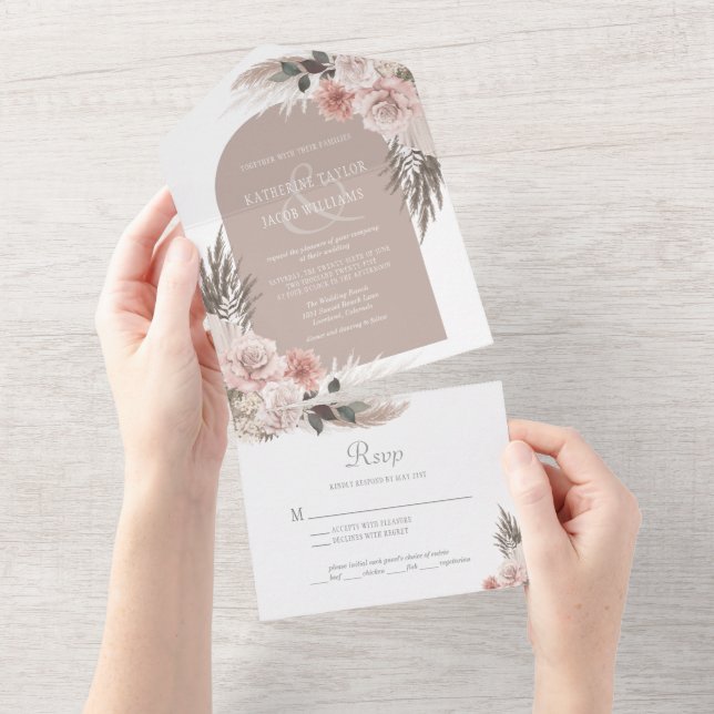 Boho Pampas Grass Earth Tones Casamento Floral (Aba destacável)