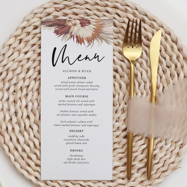 Boho Pampas Grass Earthy Menus (Criador carregado)