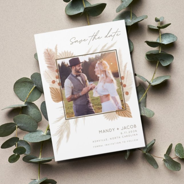 Boho Pampas Grass Foto Casamento Salve A Data (Criador carregado)